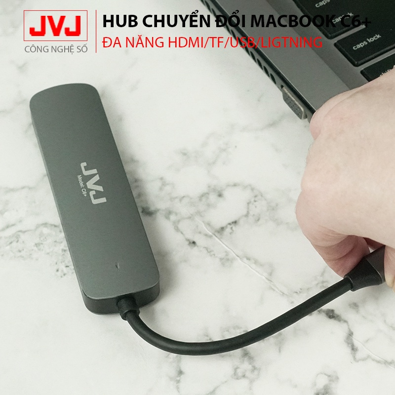 Hub type C JVJ C6 Plus 6 trong 1 cổng chuyển đổi chia cổng Type-C sang USB 3.0 SD, USB 2.0, Type C, TF, 4K HDMI