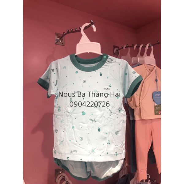 Nous bộ cài vai cộc petit xanh bạc hà chữ quả 12 tháng