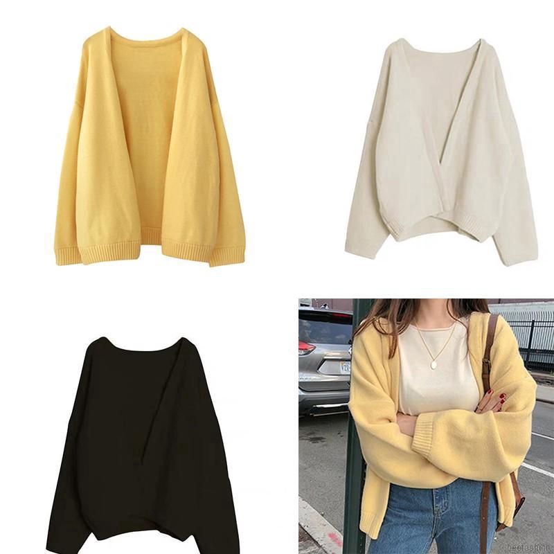 [ Mã FAGREEN1505 giảm 10% tối đa 30K đơn 99K] Áo Cardigan dệt kim tay dài màu trơn thiết kế dáng rộng thoải mái | BigBuy360 - bigbuy360.vn