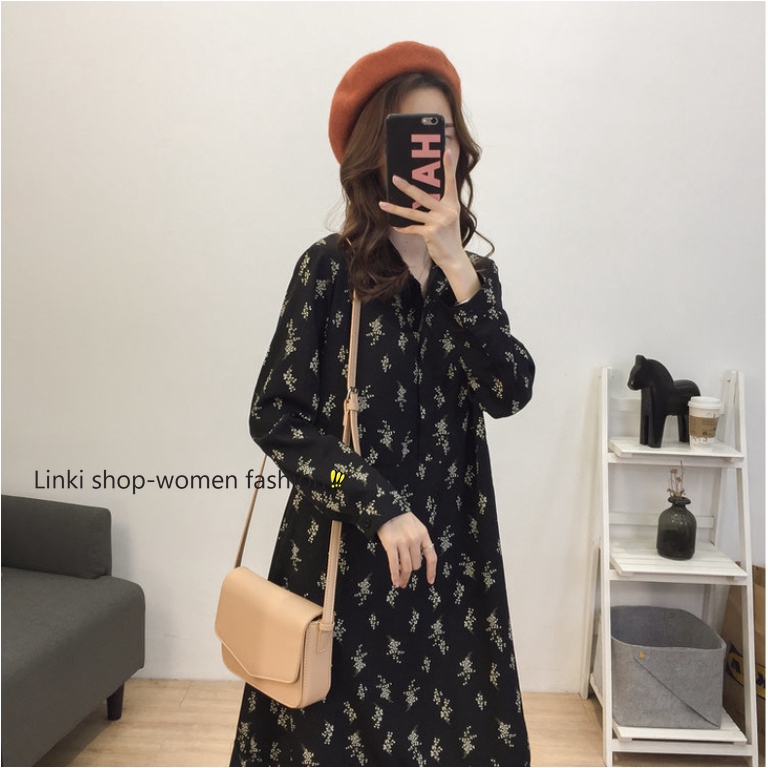 Hàng Có Sẵn⊙ Đầm chiffon Mềm Tay Dài Họa Tiết Hoa Cá Tính Cho Nữ