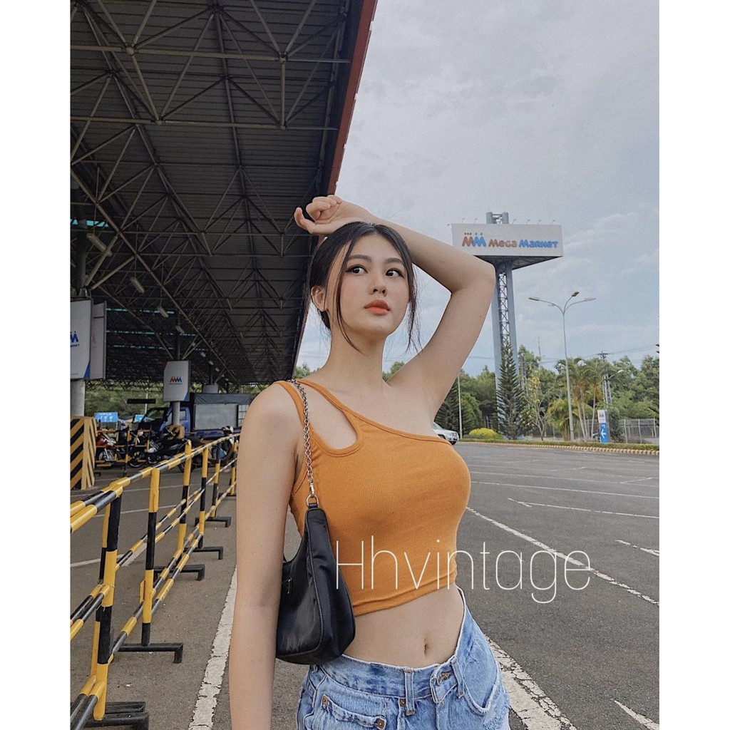 Áo dây khoét 1 vai chất liệu thun gân co dãn I HHVINTAGE