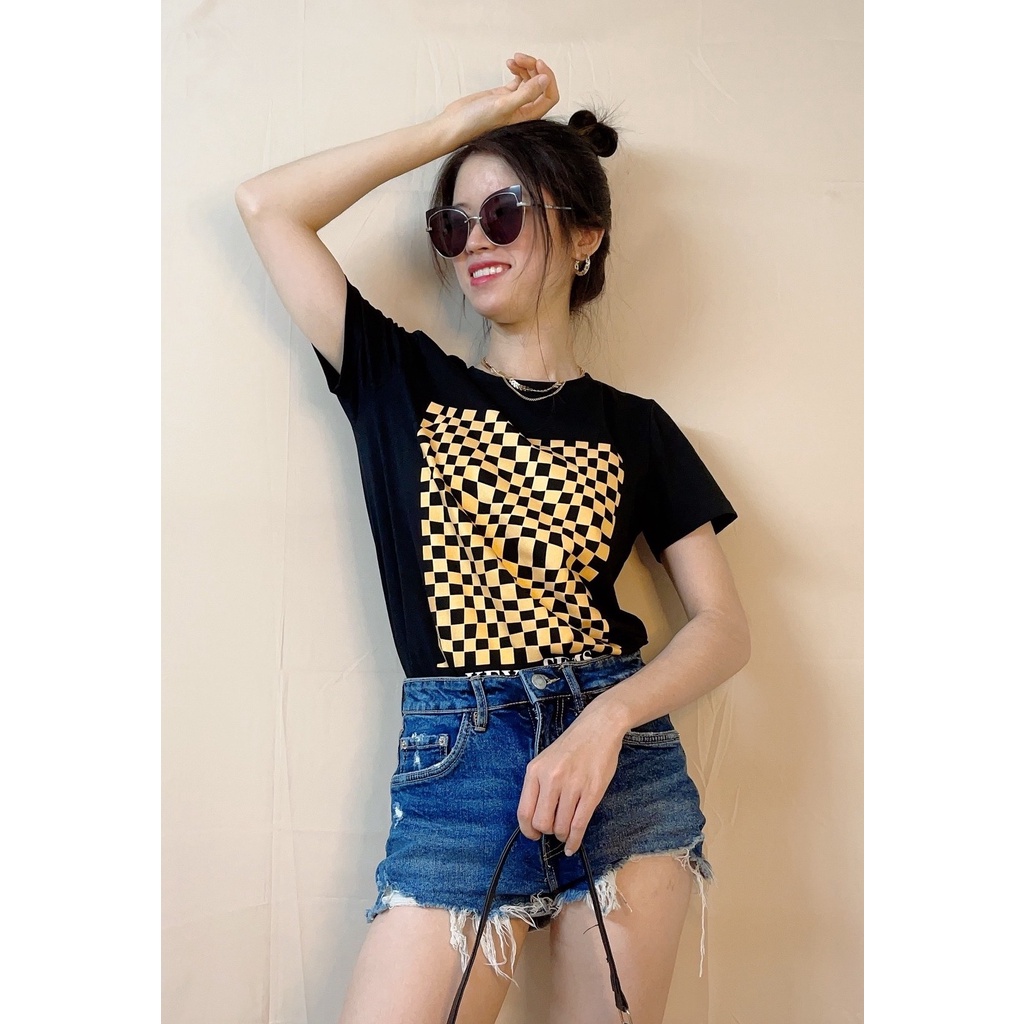 Áo thun nữ Zara đen nhũ xuất xịn 2021 phông vnxk chất cotton xịn co giãn 4 chiều
