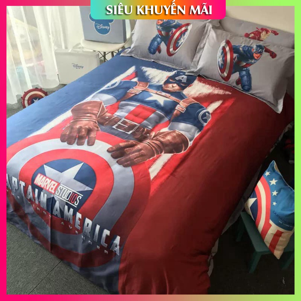 Bộ Chăn ga gối 4 món cotton 100% disney trẻ em cực mềm mượt xuất khẩu captain america