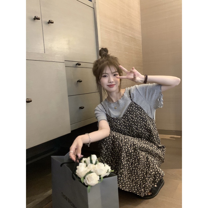 |V04| Váy hoa nhí hai dây xẻ tà