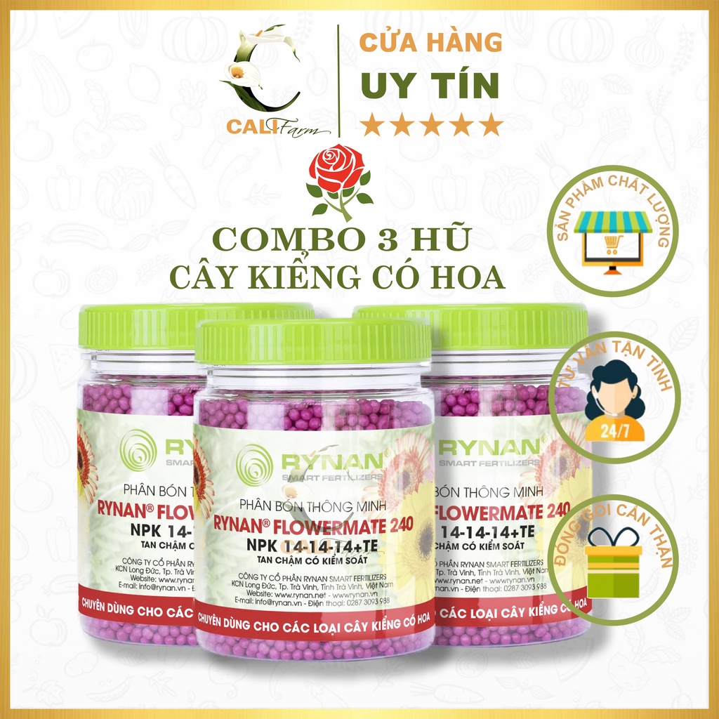 [Combo 3 hộp] Phân tan chậm RYNAN 240 NPK 14-14-14+TE chuyên dùng cho cây kiểng có hoa 150g [sieutietkiem]