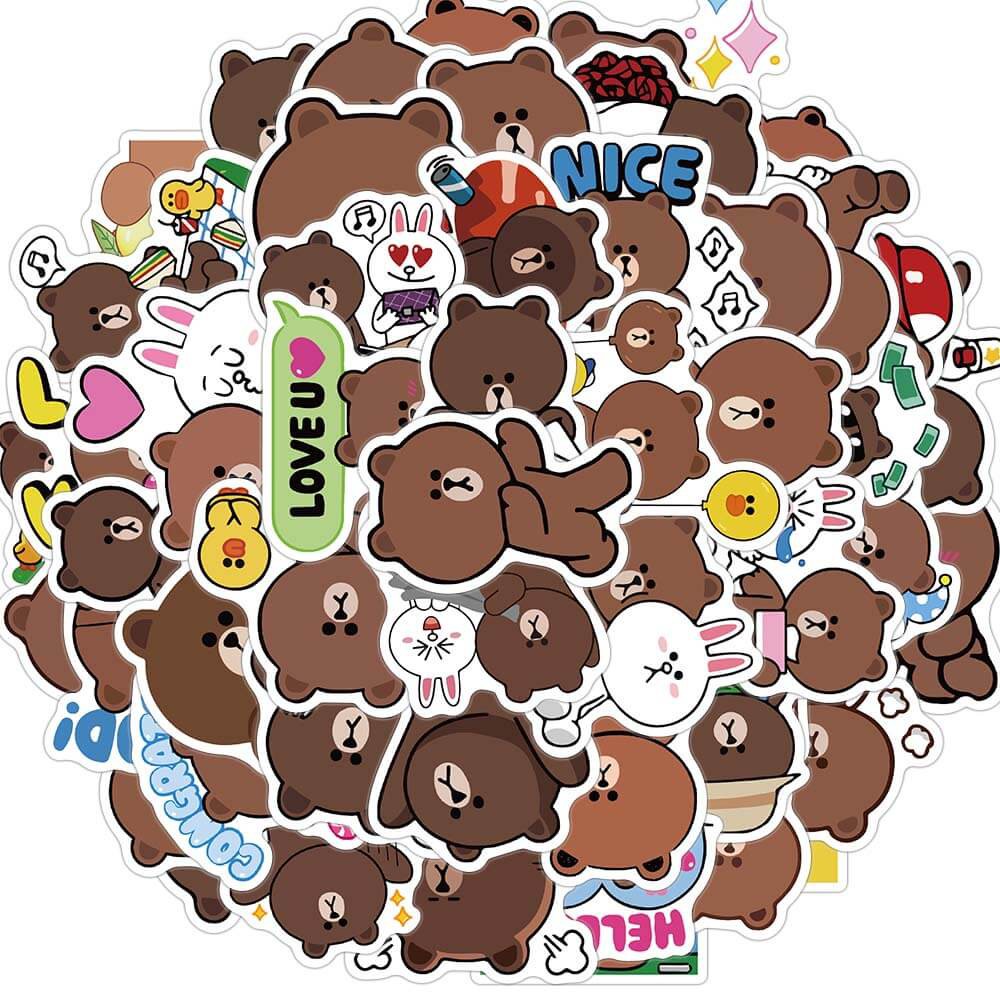 Set 50 Miếng Dán Họa Tiết Hoạt Hình Line Friends Chống Thấm Nước Trang Trí Va Li / Xe Đạp / Xe Moto / Xe Hơi