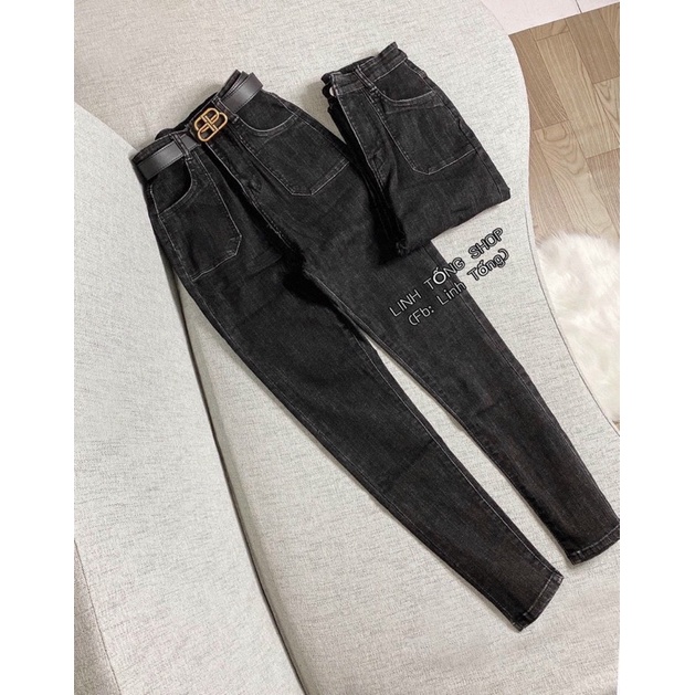 Quần jeans bó cạp cao hack dáng chân dài eo thon sẵn 3 màu siêu tây