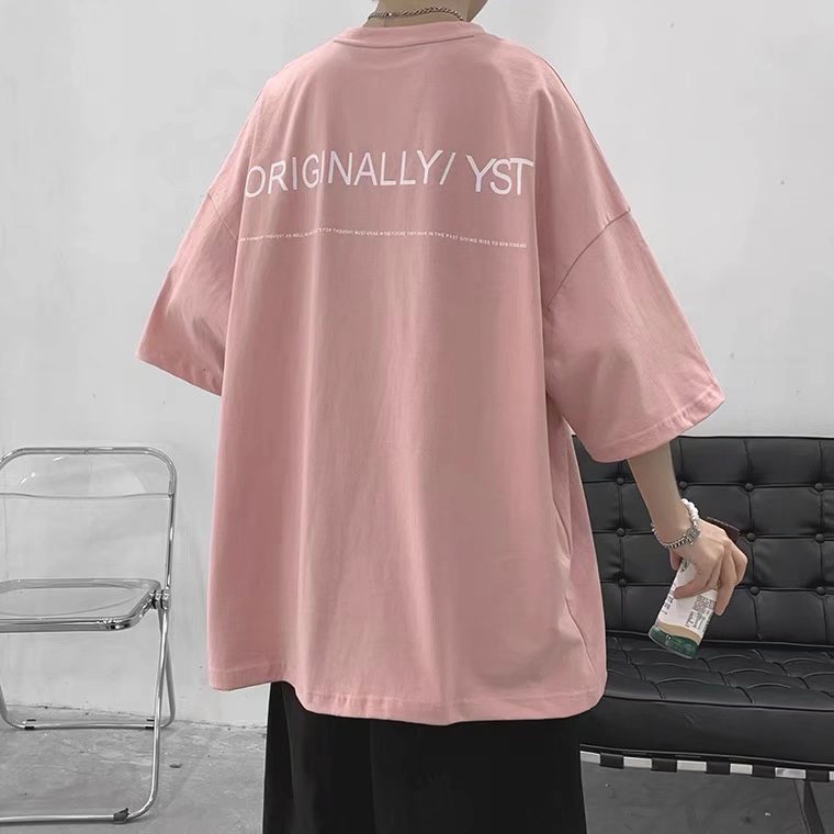 ♞AFF LIGA♞ Áo Thun Tay Ngắn Cổ Tròn Màu Trơn Dáng Rộng Phong Cách Hip Hop Thời Trang Mùa Hè Cho Nam