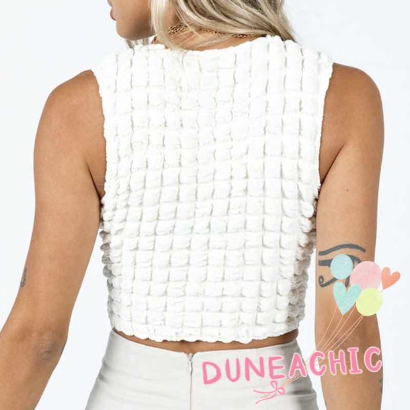 DUNEA Áo Tank Top Sát Nách Cổ Tròn Thiết Kế Xinh Xắn Cho Nữ