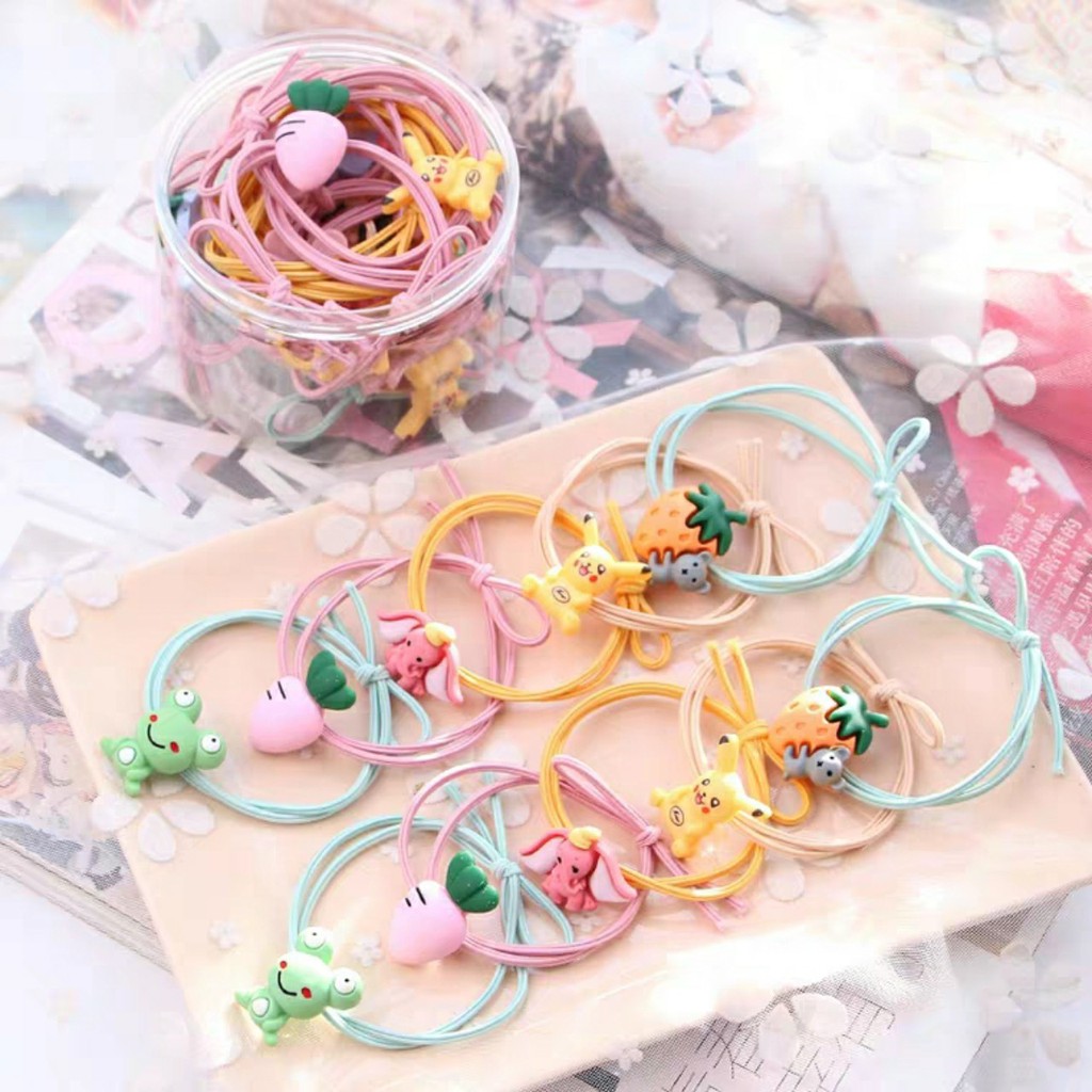 HỘP 12 CÁI ĐỒ CỘT TÓC TRỘN MẪU THÚ CƯNG NHÁM CHO BẠN GÁI CHO BÉ GÁI