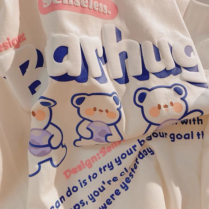 Áo thun cotton tay lỡ dáng rộng unisex - Bear hug