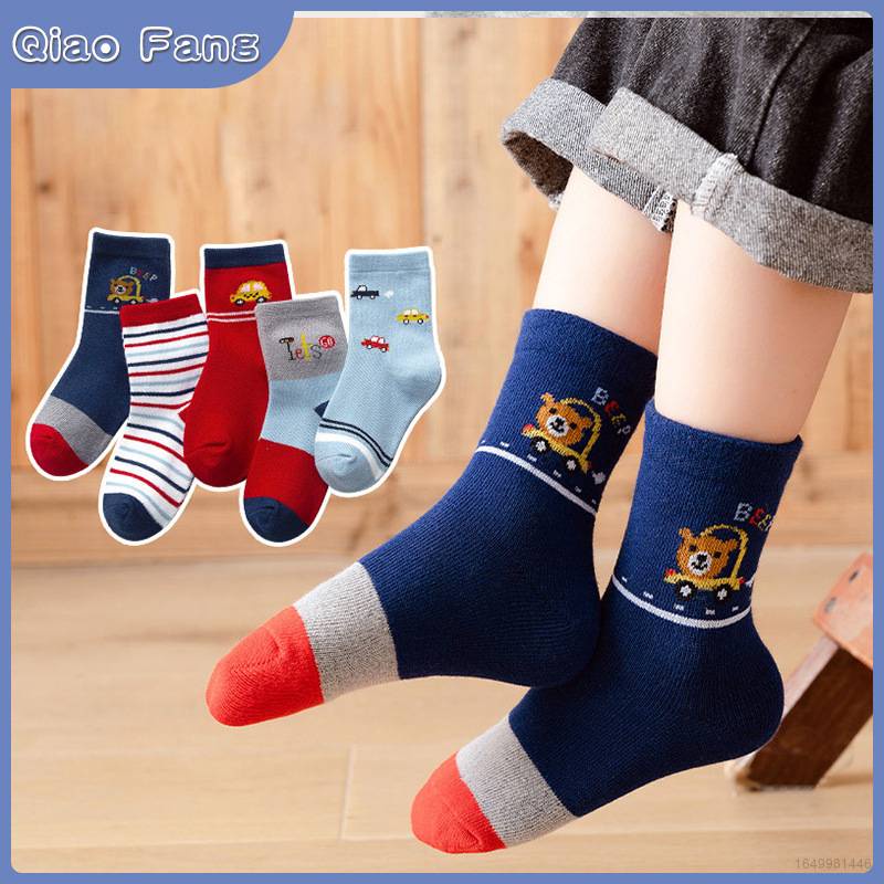 Set 5 Đôi Tất Cotton Họa Tiết Hoạt Hình Thời Trang Cho Bé Từ 1-12 Tuổi