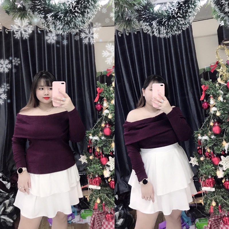 Set Áo trễ vai+ Chân váy nút