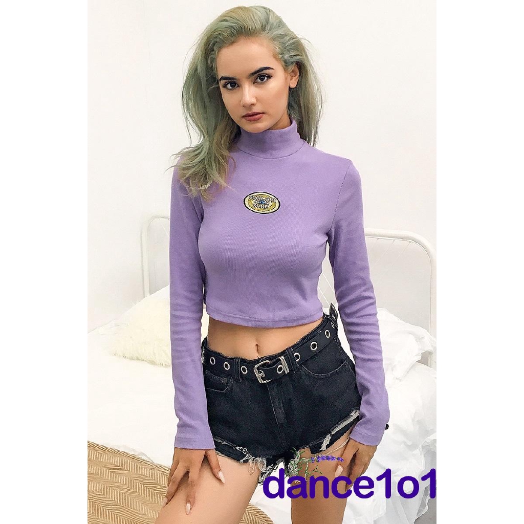 Áo dài tay form ôm màu trơn thời trang nữ