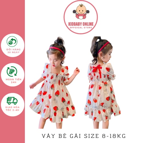 Váy dâu tây cho bé gái từ 8-18kg Kidbabyonline K112- Váy bé gái vải thô siêu mát
