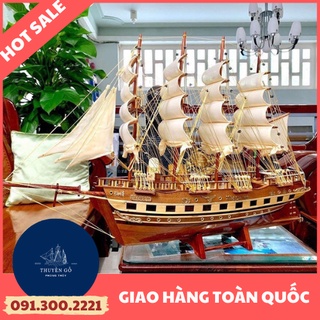 [DEAL SỐC] Mô hình tàu thuyền gỗ trang trí Tàu chở hàng FRANCE của Pháp -  Tàu dài 77cm