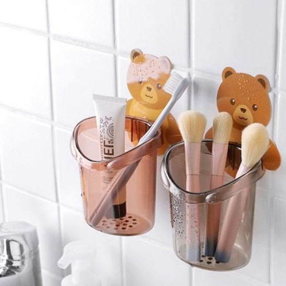 Combo 2 Cốc con gấu đựng bàn chải đánh răng hình gấu trong nhà tắm