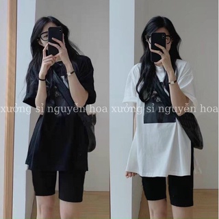 set bộ áo thun tay lỡ in chữ Jin Sander form dáng rộng kèm quần ngố legging ôm 2 màu trắng đen Xưởng Sỉ Nguyễn Hoa
