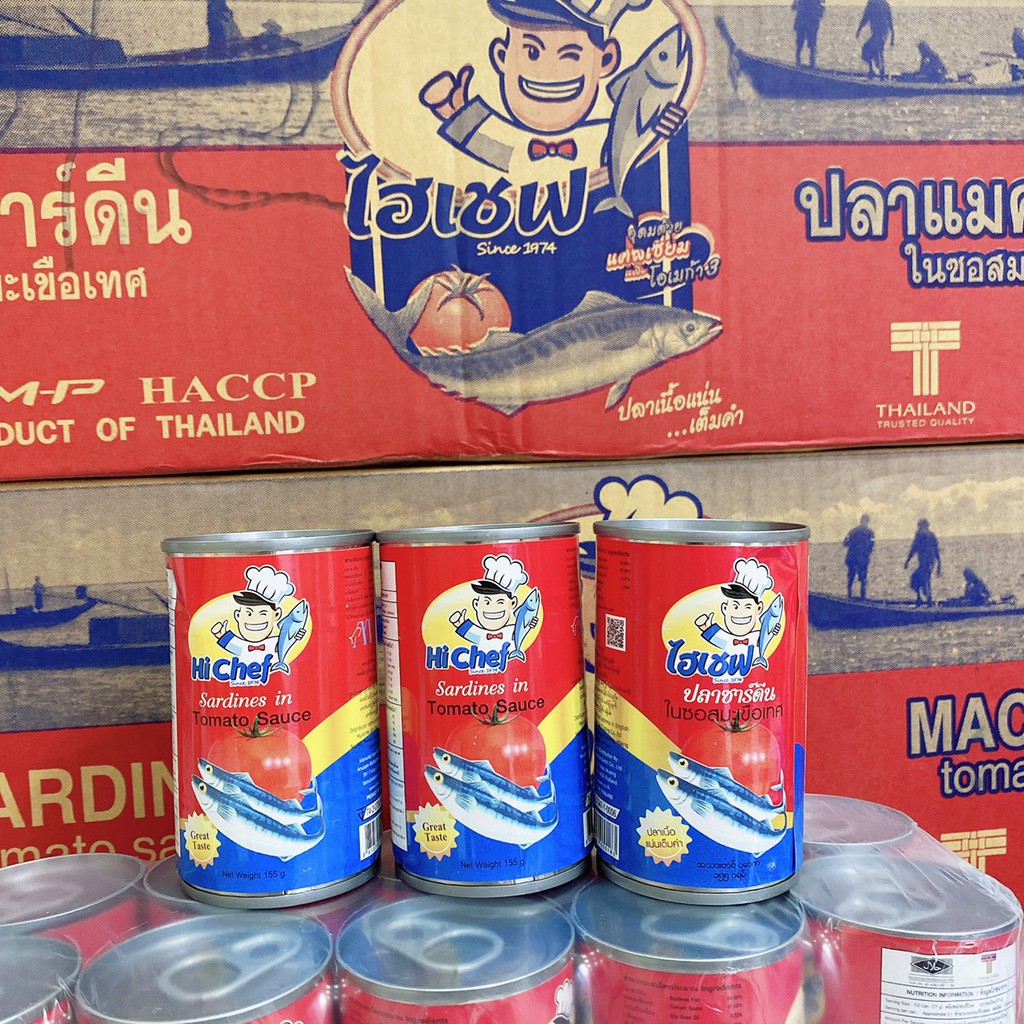 Cá hộp sốt cà Thái Lan Hi Chef từ cá mòi sốt cà chua tươi thơm cực ngon an toàn cho sức khỏe tiện dụng 155g