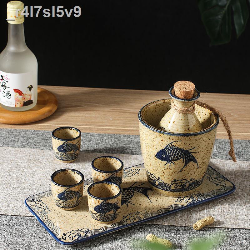 Rượu sake phong cách cổ điển Nhật Bản bộ chia rượu gốm sứ ấm hơn rượu trắng ly rượu mạnh rượu shochu bình rượu màu vàng