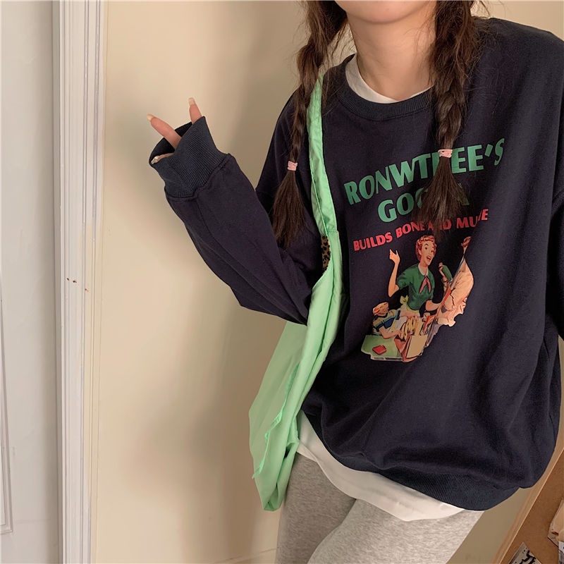 Áo nỉ dài tay form rộng phong cách Hàn Quốc trẻ trung dành cho nữ