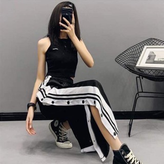 Quần ống rộng cullotes cúc cài sọc ulzzang