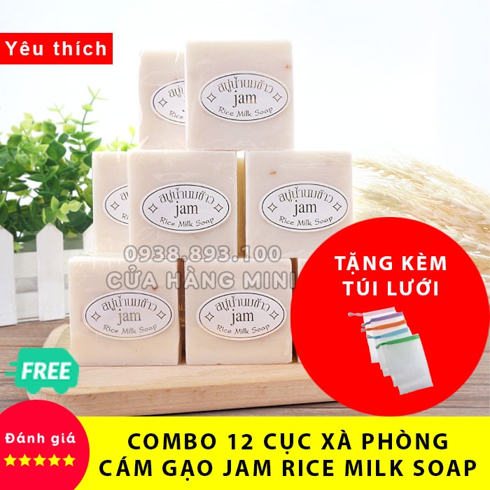 【FREESHIP】Lốc 12 Cục Xà Phòng Cám Gạo Thái Lan Jam Rice Milk Soap