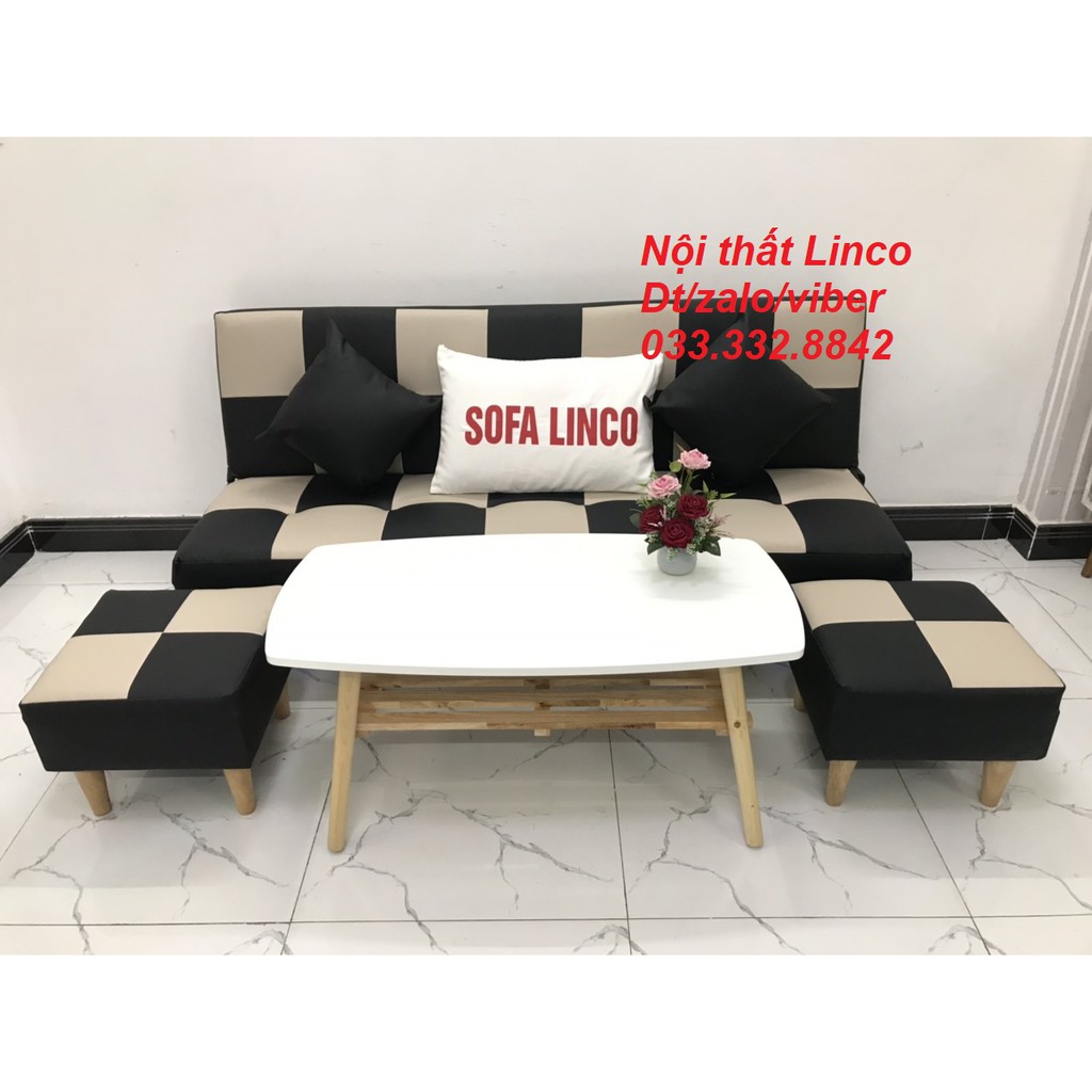 Bộ ghế sofa bed, sofa giường phòng khách simili (giả da) caro đen trắng sofa giá rẻ mini giường nằm sofa Linco