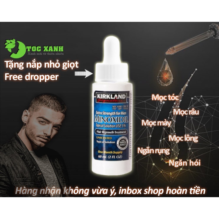 Tinh chất bôi tóc Kirkland 5% dung dịch cho nam, ngăn rụng hói và mọc tóc, mày, râu