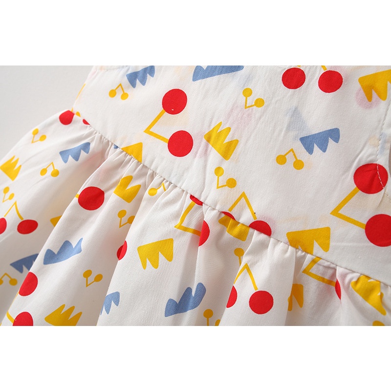 Váy đi biển/đầm đi biển/váy bé gái 2 quai họa cherry tiết xinh xắn, chất thô thoáng mát cho bé từ 1-4 tuổi