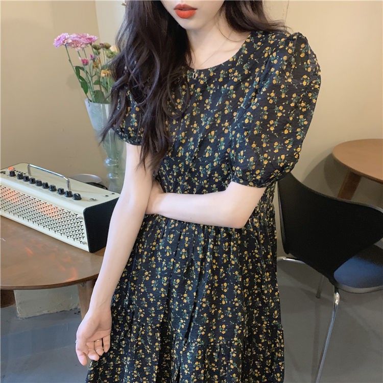 Áo Đầm In Hình Hoa Tay Phồng Phong Cách Retro Dành Cho Nữ | BigBuy360 - bigbuy360.vn