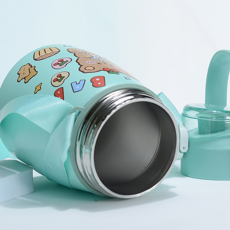 Bình đựng nước giữ nhiệt 800ml có ống hút và dây đeo tặng kèm sticker (B850) bibi90