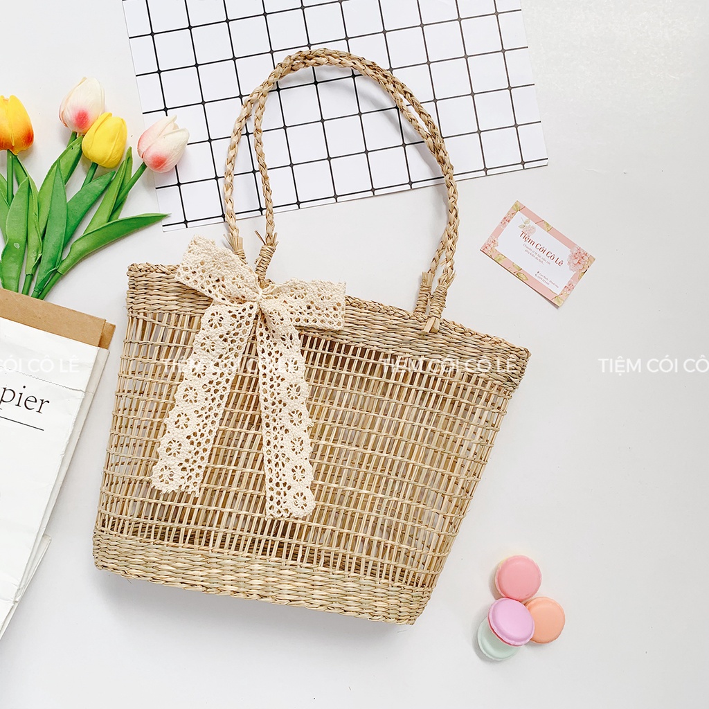 Làn cói song thưa quai bện phụ kiện đi biển chụp ảnh decor - Tiệm Cói Cô Lê