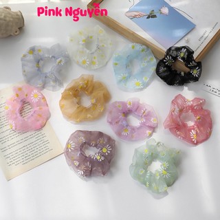 Dây buộc tóc, cột tóc vải hoa cúc - scrunchies co giãn xuyên thấu phong cách Hàn Quốc - PINK NGUYỄN
