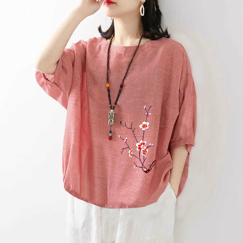Áo Thun 100% Cotton Tay Phồng Dáng Rộng Màu Trơn Thời Trang Mùa Hè Cho Nữ