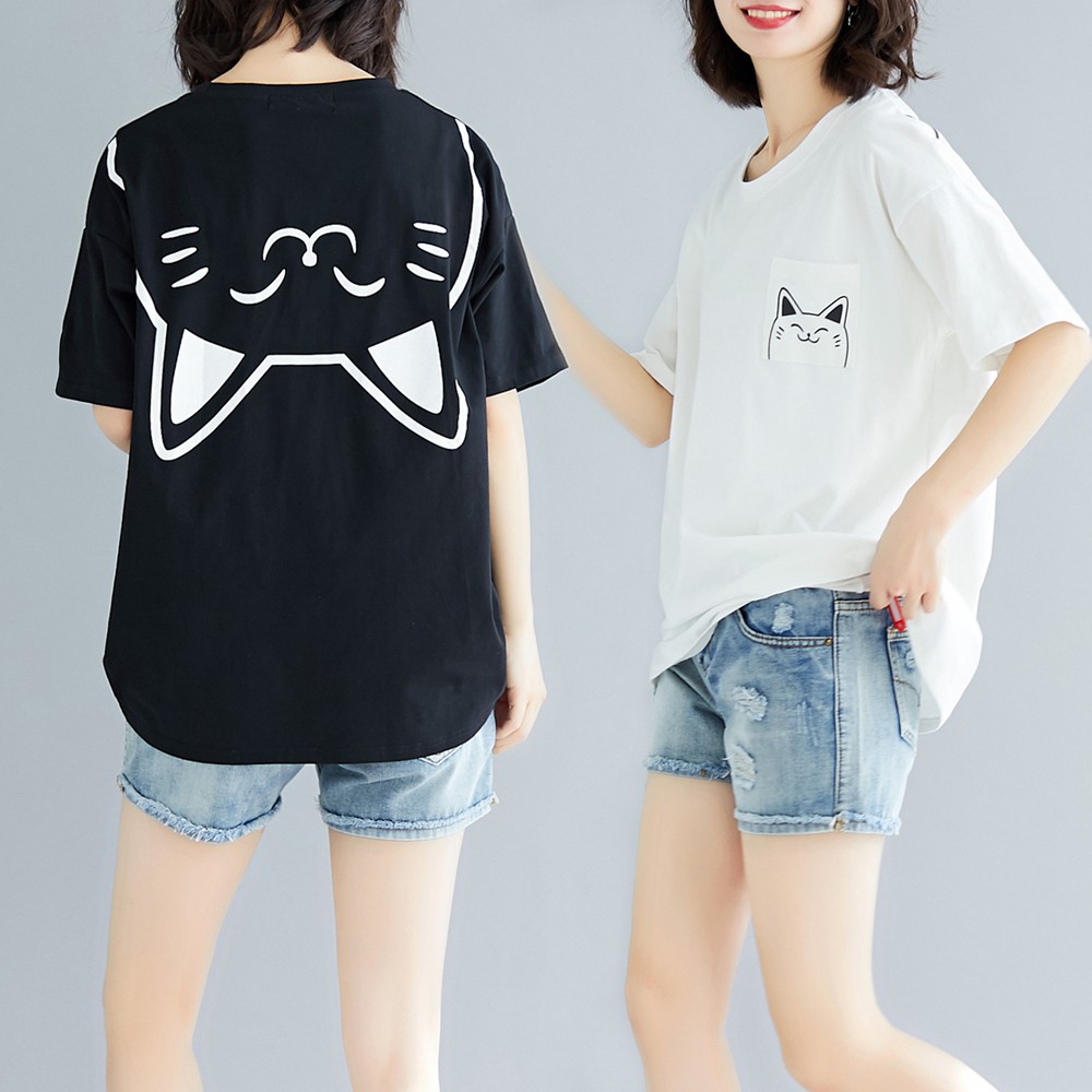 B83 Áo big size chất thun họa tiế mèo dễ thương