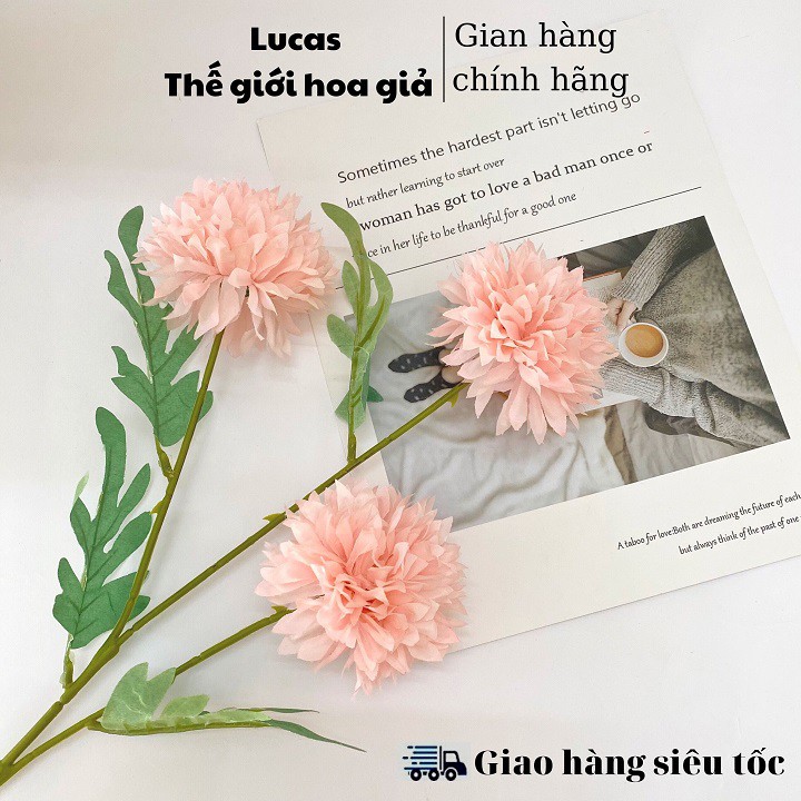 Hoa giả - Hoa cúc Pansy Lucas 65cm 1 cành 3 bông trang trí đẹp, bền, giống thật