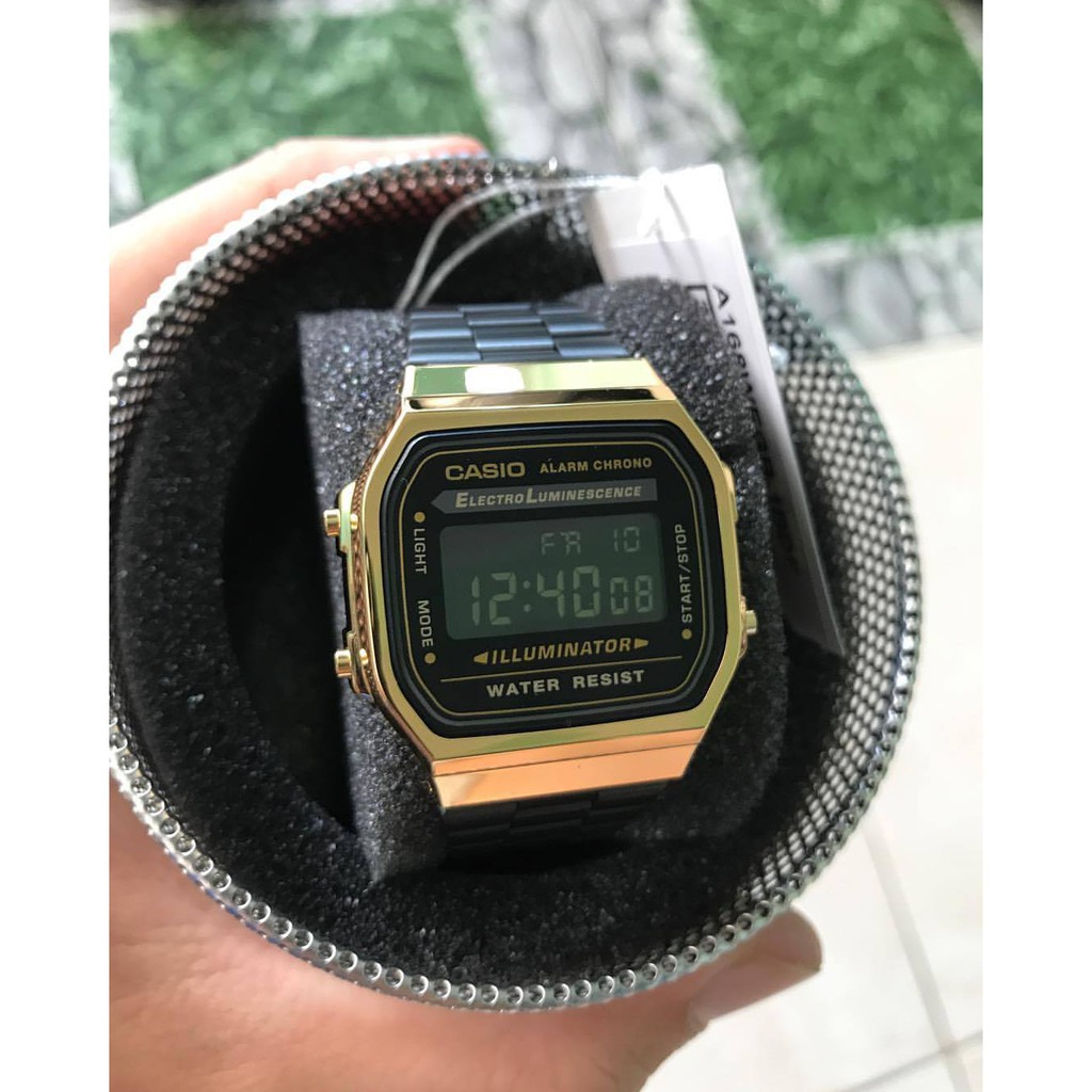 Đồng Hồ Casio Nữ A168 Black Gold Chính Hãng Authentic - 33mm Full Box