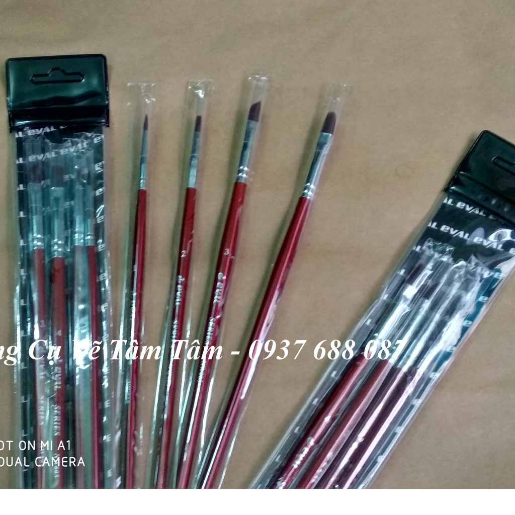 [ TÂM TÂM ]-Bộ cọ vẽ EVAL (4 cây thân đỏ 4 đầu cọ khác nhau)-