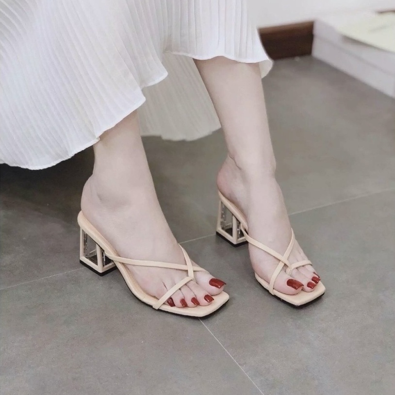 Dép Cao Gót / Guốc Dép Nữ gót quai trong 7 phân, dây xỏ ngón