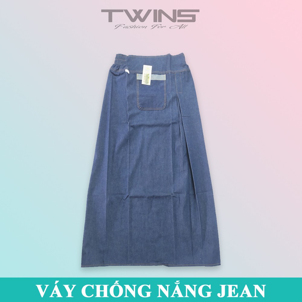 Váy chống nắng vải jean cao cấp dạng nút bấm và dán chất dày dặn giúp che nắng cho nữ
