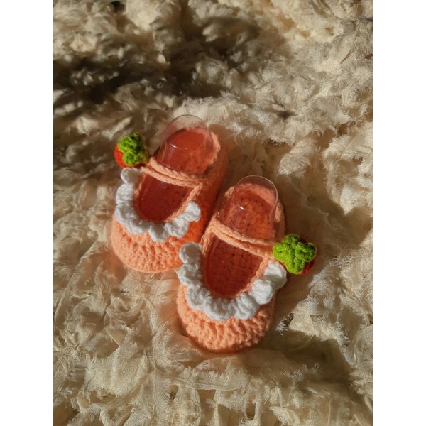 Giày búp bê công chúa len cho bé mẫu dâu tây 0-18m