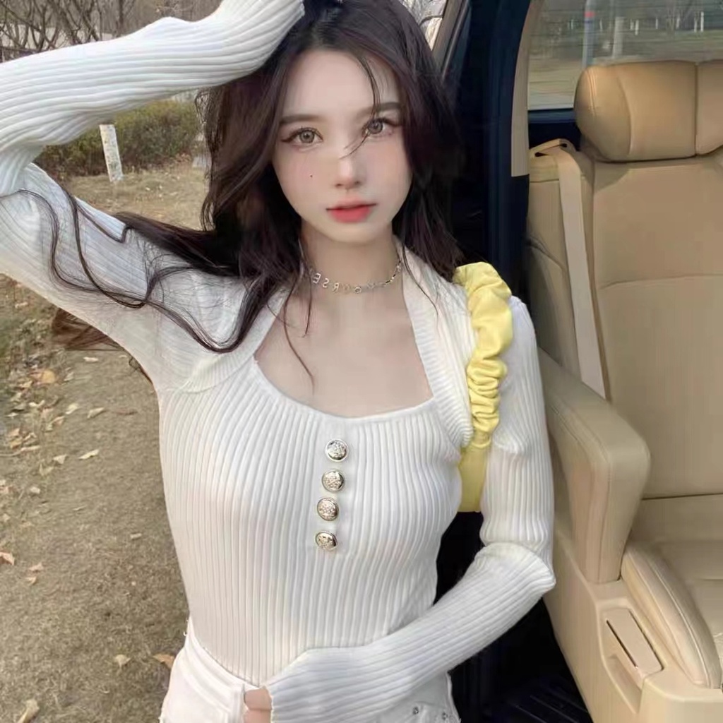 【ZHELIHANGFEI】Áo Len Tay Dài Lưng Cao Thời Trang Cho Nữ