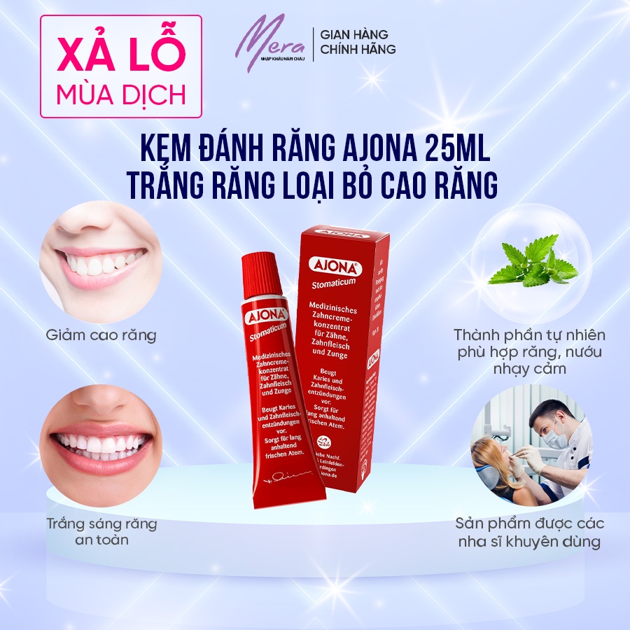 Kem đánh răng Ajona 25ml trắng răng loại bỏ cao răng ngừa sâu răng hiệu quả