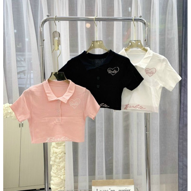 Áo cổ bẻ thêu chữ BARBIE dễ thương A15 ❤️