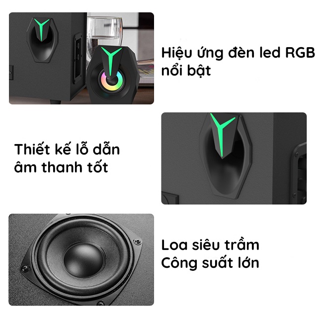 Loa Bluetooth Gỗ 2.1 FT-K8BT Để Bàn Công Suất Lớn Dùng Cho Tivi Máy Vi Tính PC Laptop Thiết Kế Hiện Đại Có Đèn Led RGB