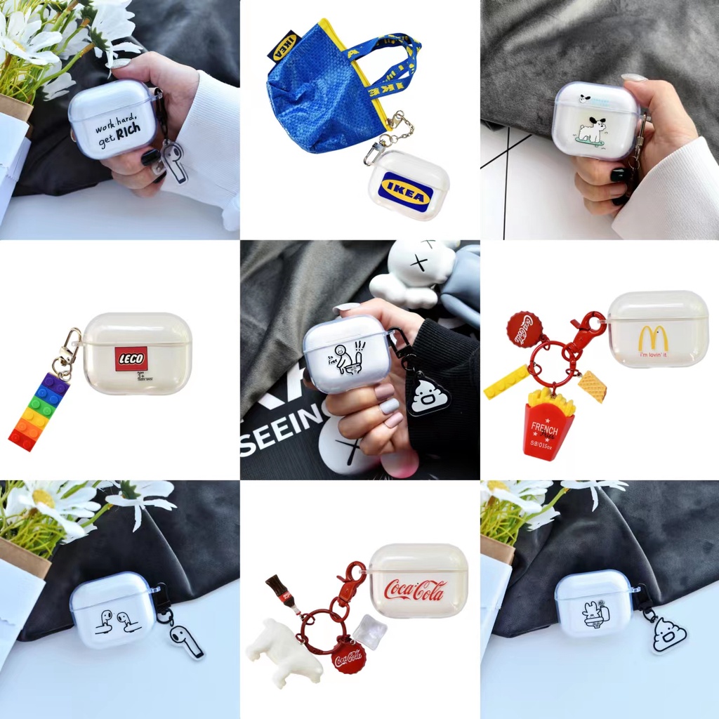 Vỏ Bảo Vệ Hộp Đựng Tai Nghe AirPods Pro 2 2022 Bluetooth Không Dây Bằng Silicon PC TPU Mềm Trong Suốt Chống Rơi Phối Mặt Dây Treo