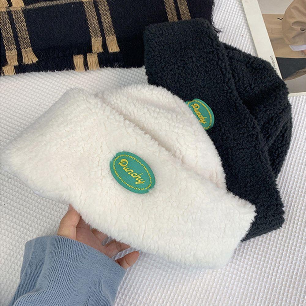 Mũ beanie Lông Cừu Màu Trơn Đơn Giản Bảo Vệ Tai Thời Trang Thu Đông Cho Nữ