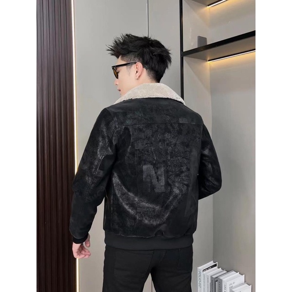 Áo khoác da lộn nam cổ lông, lót lông mẫu hot nhât 2023