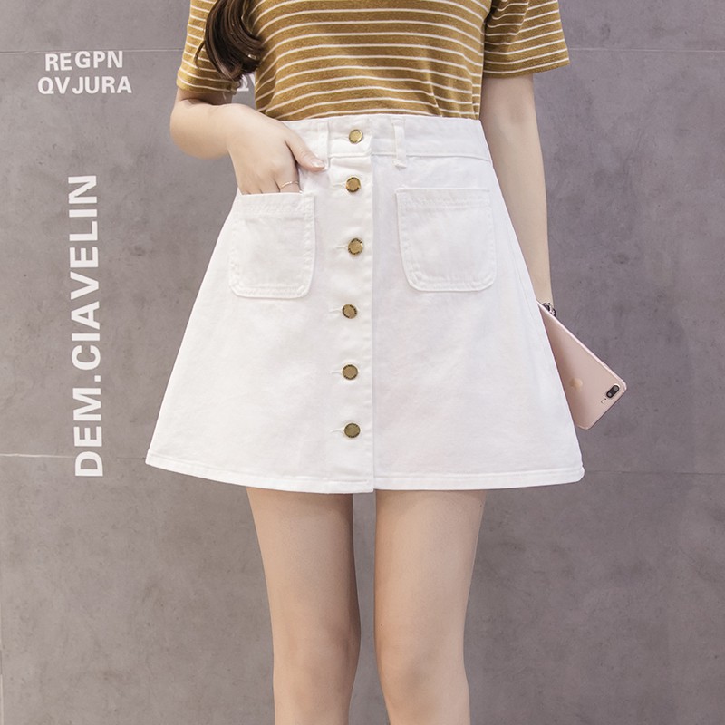 Chân Váy Denim Lưng Cao Thiết Kế Dáng Chữ A Thanh Lịch | BigBuy360 - bigbuy360.vn